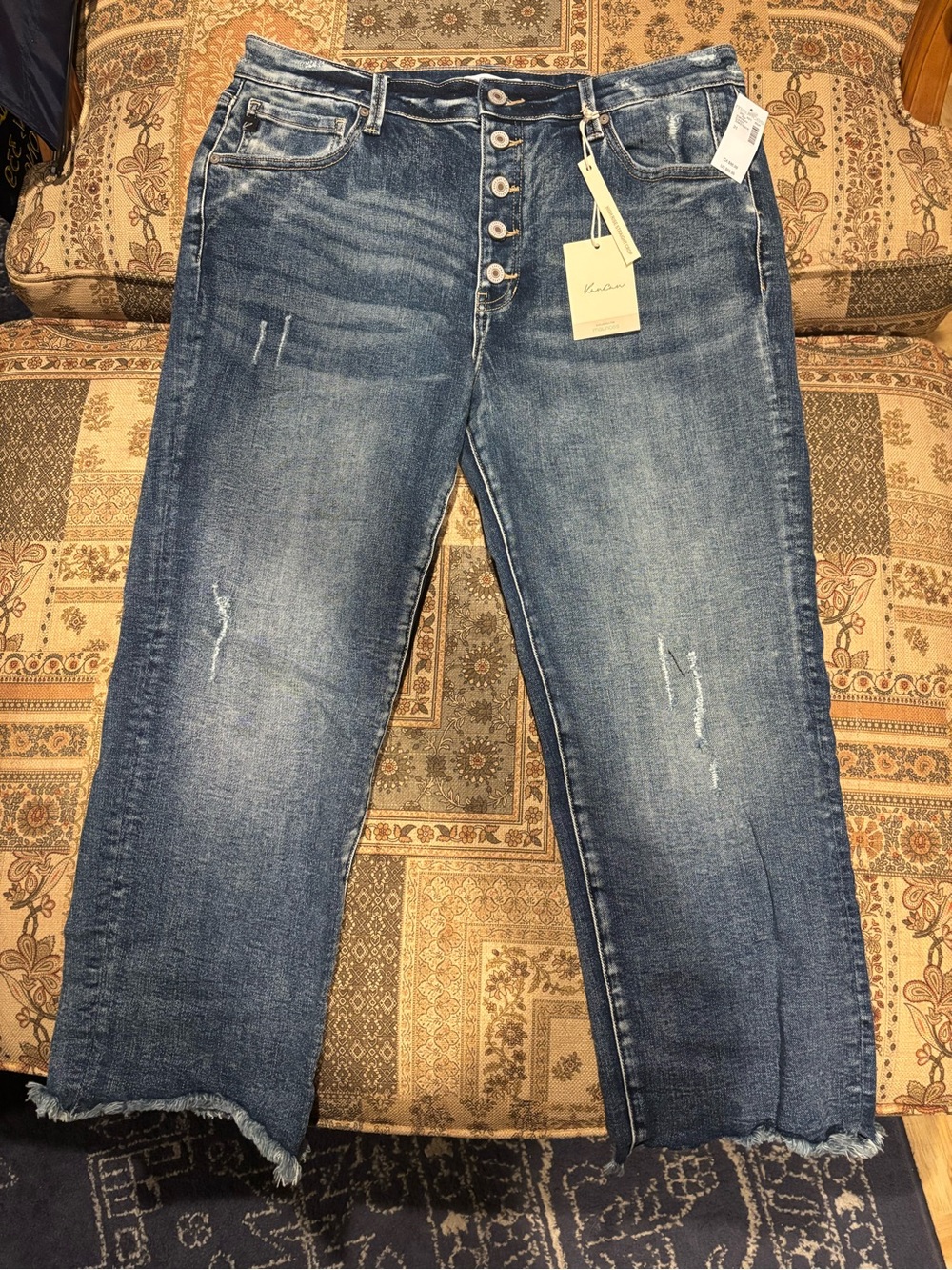 KanCan Size 31 High Rise Straight Crop Frayed Hem Button Fly Cropped Jeans NWT